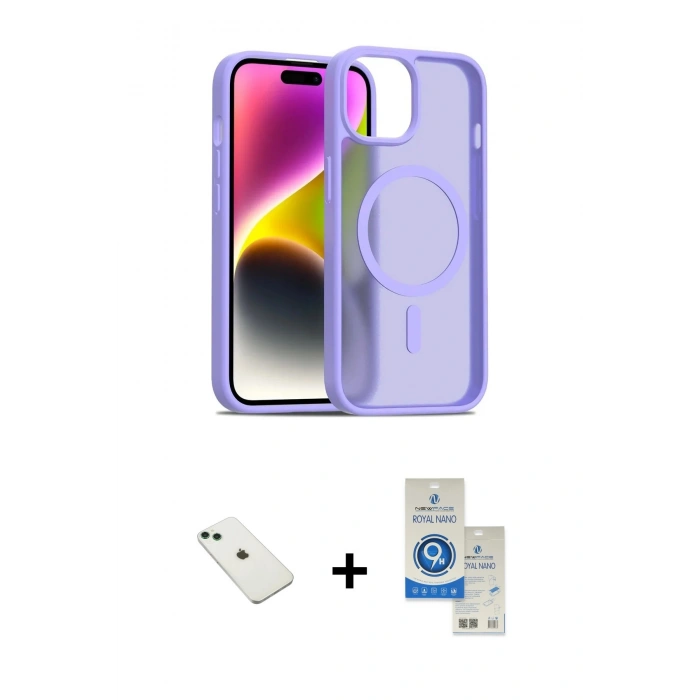 MARSİLYAN™- iPhone 14 Kılıf Siluet Minimal Prime - Şeffaf Royal Nano Ekran Koruyucu + Diamond Kamera Lens - YL