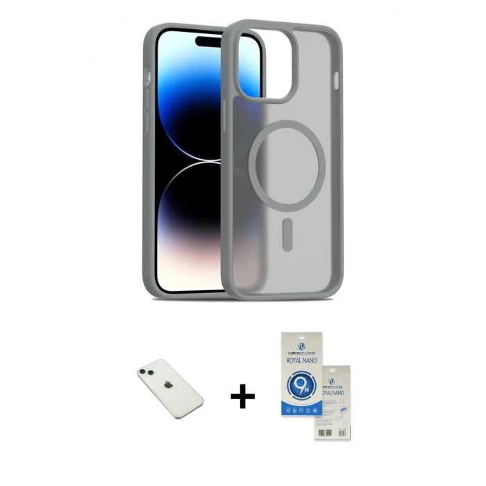 MARSİLYAN™- iPhone 14 Kılıf Siluet Minimal Prime - Şeffaf Royal Nano Ekran Koruyucu + Diamond Kamera Lens - YL
