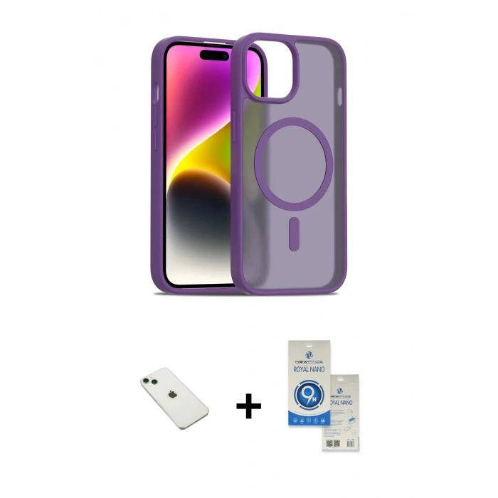MARSİLYAN™- iPhone 14 Kılıf Siluet Minimal Prime - Şeffaf Royal Nano Ekran Koruyucu + Diamond Kamera Lens - YL