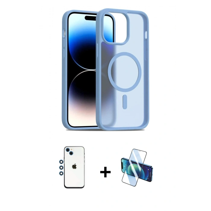 MARSİLYAN™- iPhone 14 Kılıf Siluet Minimal Prime - Siyah 3D Antistatik Cam Ekran Koruyucu + Shine Kamera Lens - MI