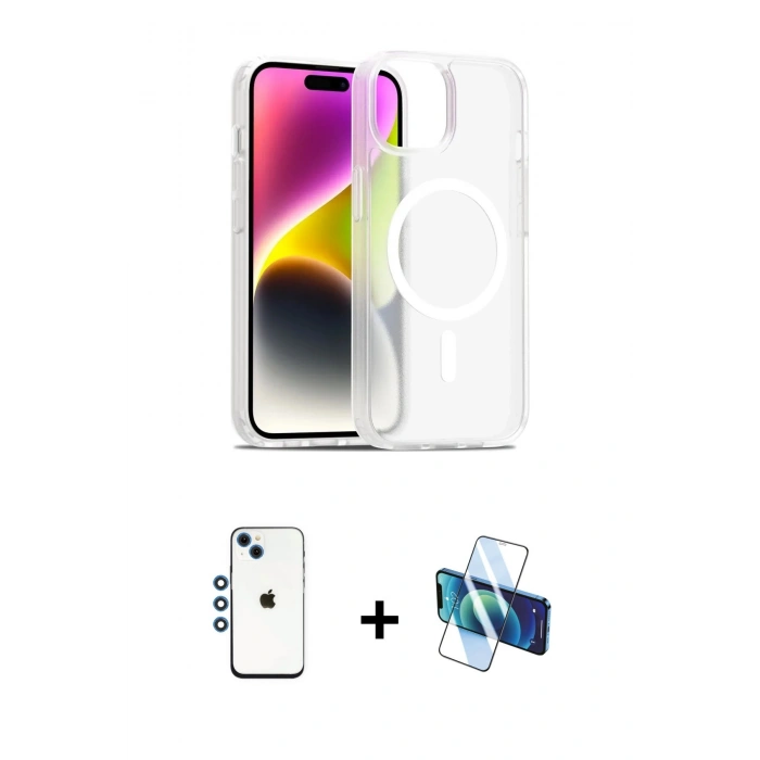 MARSİLYAN™- iPhone 14 Kılıf Siluet Minimal Prime - Siyah 3D Antistatik Cam Ekran Koruyucu + Shine Kamera Lens - MI