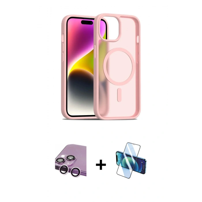 MARSİLYAN™- iPhone 14 Kılıf Siluet Minimal Prime - Siyah 3D Antistatik Cam Ekran Koruyucu + Raze Metal Kamera Lens - MR