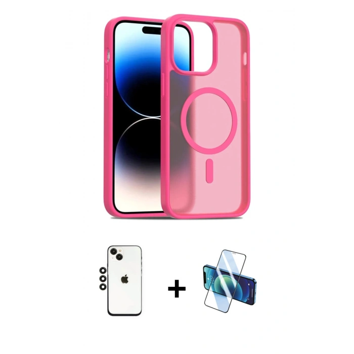 MARSİLYAN™- iPhone 14 Kılıf Siluet Minimal Prime - Siyah 3D Antistatik Cam Ekran Koruyucu + Shine Kamera Lens - SH