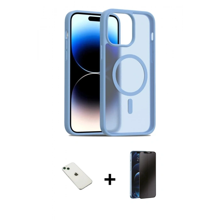 MARSİLYAN™- iPhone 14 Kılıf Siluet Minimal Prime - Siyah 3D Antistatik Hayalet Cam Ekran Koruyucu + Diamond Kamera Lens - YL