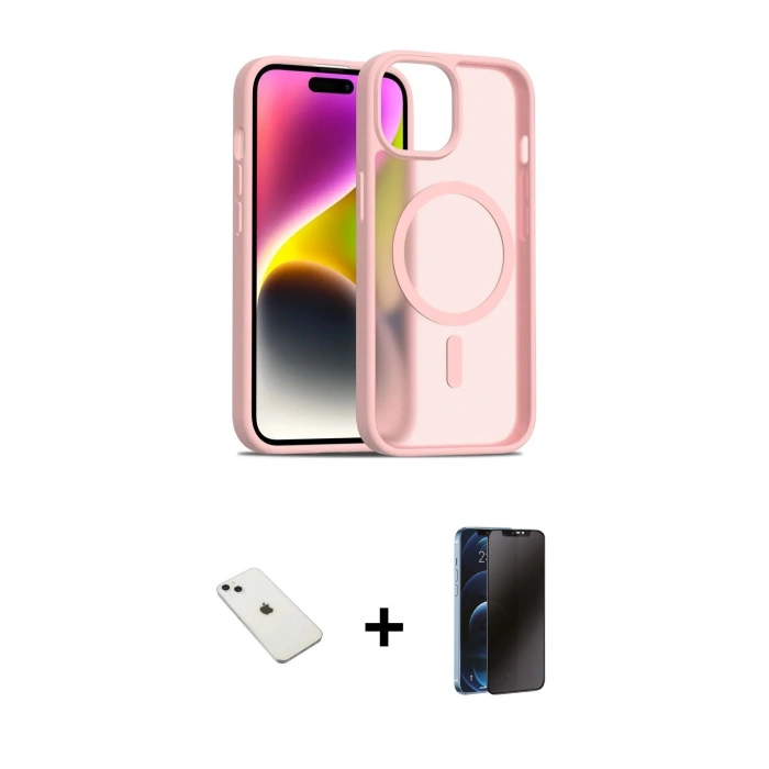 MARSİLYAN™- iPhone 14 Kılıf Siluet Minimal Prime - Siyah 3D Antistatik Hayalet Cam Ekran Koruyucu + Diamond Kamera Lens - SABE