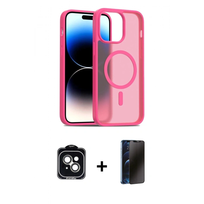 MARSİLYAN™- iPhone 14 Kılıf Siluet Minimal Prime - Siyah 3D Antistatik Hayalet Cam Ekran Koruyucu + PVD Metal Kamera Lens - YL