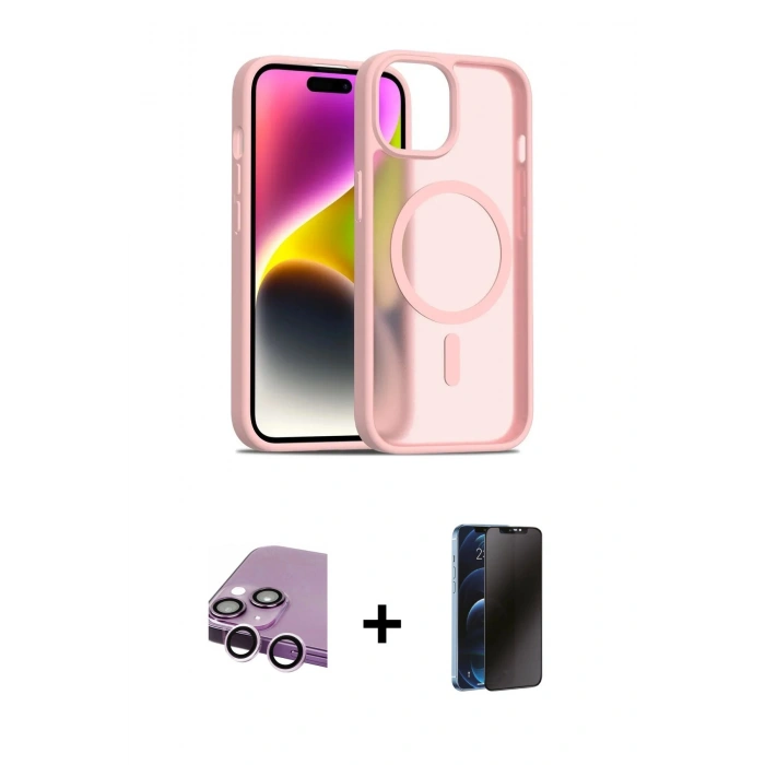 MARSİLYAN™- iPhone 14 Kılıf Siluet Minimal Prime - Siyah 3D Antistatik Hayalet Cam Ekran Koruyucu + Raze Metal Kamera Lens - MR