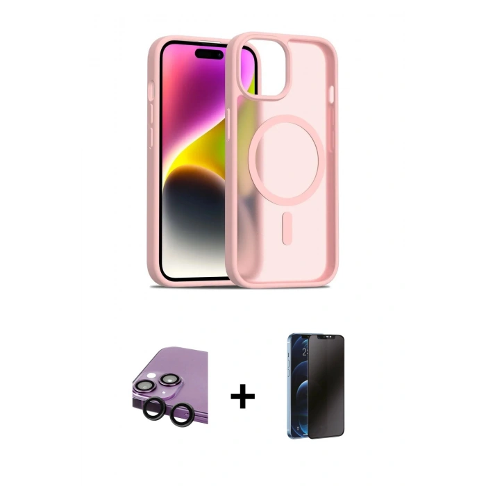MARSİLYAN™- iPhone 14 Kılıf Siluet Minimal Prime - Siyah 3D Antistatik Hayalet Cam Ekran Koruyucu + Raze Metal Kamera Lens - SH