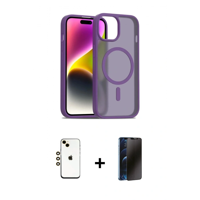 MARSİLYAN™- iPhone 14 Kılıf Siluet Minimal Prime - Siyah 3D Antistatik Hayalet Cam Ekran Koruyucu + Shine Kamera Lens - GD