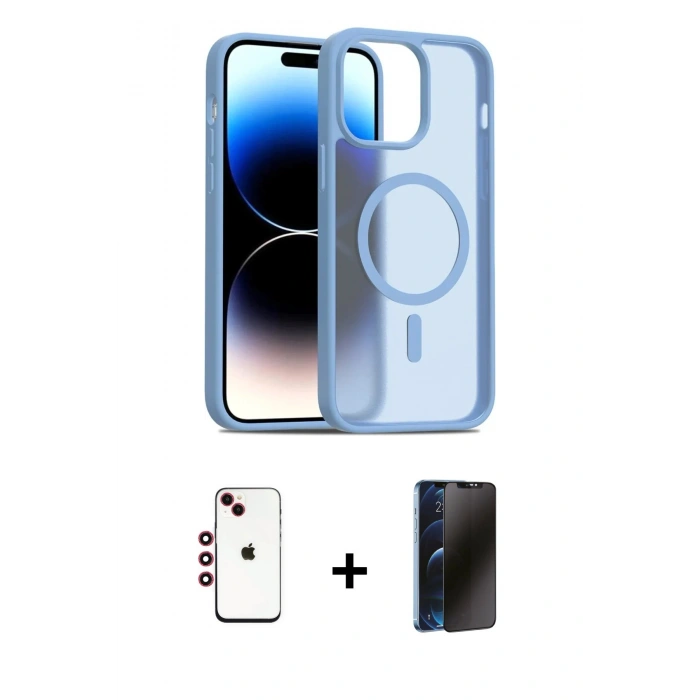 MARSİLYAN™- iPhone 14 Kılıf Siluet Minimal Prime - Siyah 3D Antistatik Hayalet Cam Ekran Koruyucu + Shine Kamera Lens - KI