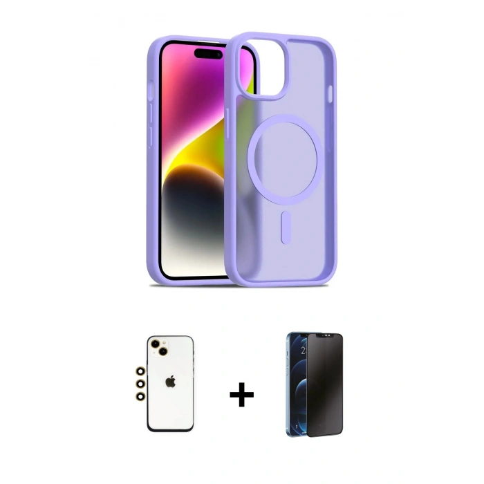 MARSİLYAN™- iPhone 14 Kılıf Siluet Minimal Prime - Siyah 3D Antistatik Hayalet Cam Ekran Koruyucu + Shine Kamera Lens - GD