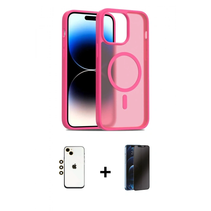 MARSİLYAN™- iPhone 14 Kılıf Siluet Minimal Prime - Siyah 3D Antistatik Hayalet Cam Ekran Koruyucu + Shine Kamera Lens - GD