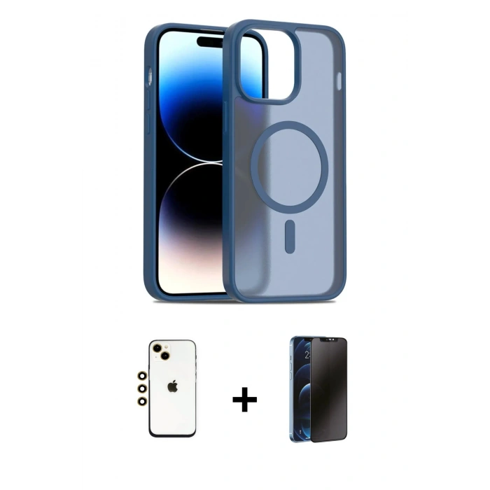 MARSİLYAN™- iPhone 14 Kılıf Siluet Minimal Prime - Siyah 3D Antistatik Hayalet Cam Ekran Koruyucu + Shine Kamera Lens - GD