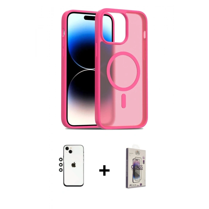 MARSİLYAN™- iPhone 14 Kılıf Siluet Minimal Prime - Siyah Bilvis 3D Cam Ekran Koruyucu + Shine Kamera Lens - GS