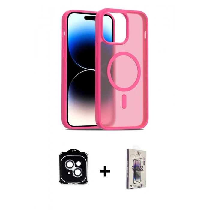 MARSİLYAN™- iPhone 14 Kılıf Siluet Minimal Prime - Siyah Bilvis 3D Cam Ekran Koruyucu + PVD Metal Kamera Lens - MI