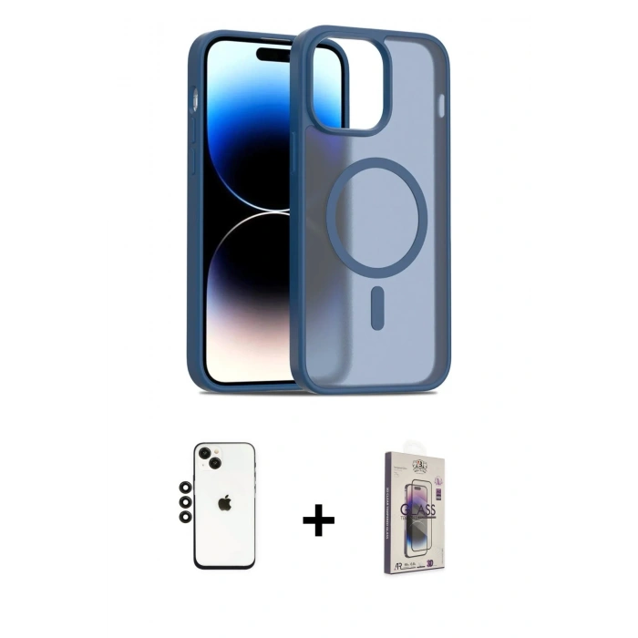 MARSİLYAN™- iPhone 14 Kılıf Siluet Minimal Prime - Siyah Bilvis 3D Cam Ekran Koruyucu + Shine Kamera Lens - SH