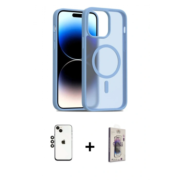 MARSİLYAN™- iPhone 14 Kılıf Siluet Minimal Prime - Siyah Bilvis 3D Cam Ekran Koruyucu + Shine Kamera Lens - SH