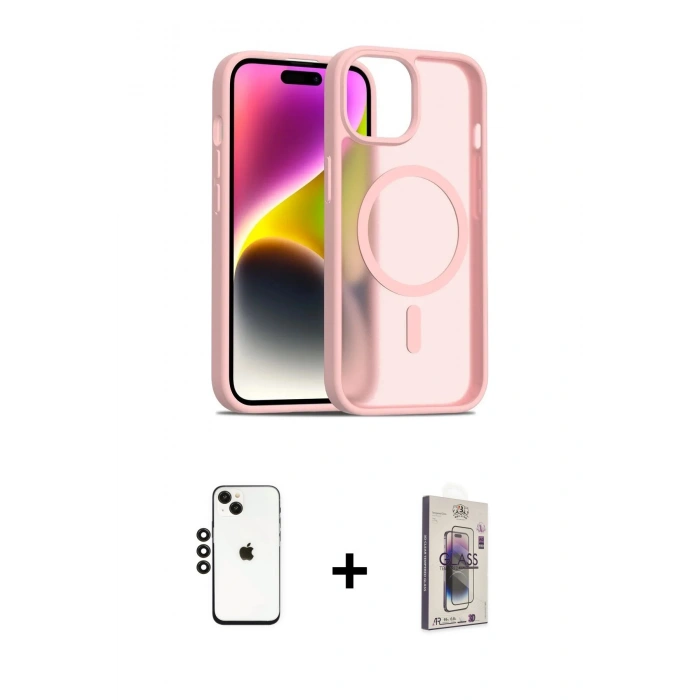 MARSİLYAN™- iPhone 14 Kılıf Siluet Minimal Prime - Siyah Bilvis 3D Cam Ekran Koruyucu + Shine Kamera Lens - SH