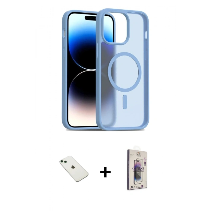 MARSİLYAN™- iPhone 14 Kılıf Siluet Minimal Prime - Siyah Bilvis 3D Cam Ekran Koruyucu + Diamond Kamera Lens - YL