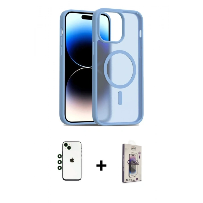 MARSİLYAN™- iPhone 14 Kılıf Siluet Minimal Prime - Siyah Bilvis 3D Cam Ekran Koruyucu + Shine Kamera Lens - YL