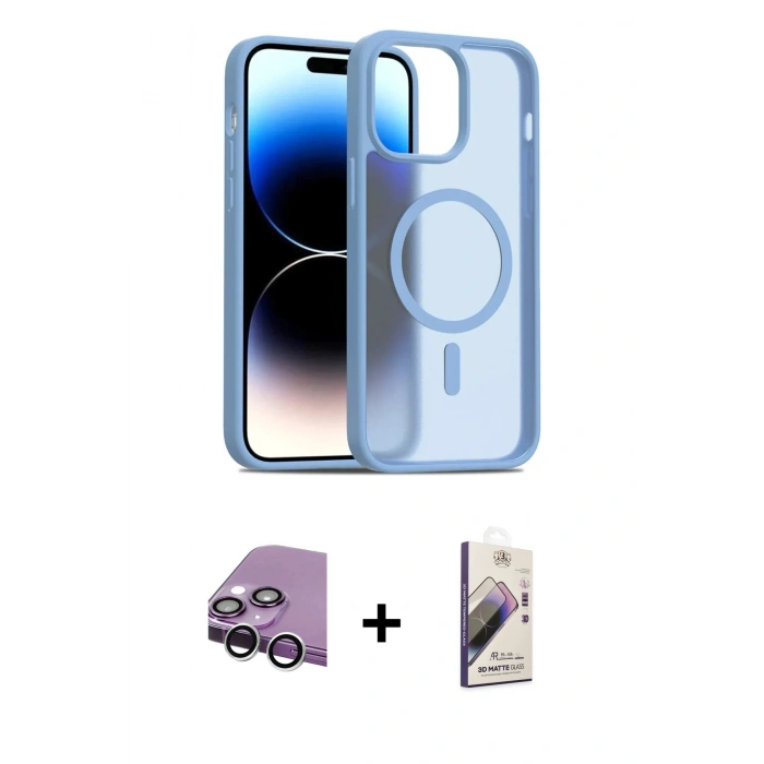 MARSİLYAN™- iPhone 14 Kılıf Siluet Minimal Prime - Siyah Bilvis 3D Mat Cam Ekran Koruyucu + Raze Metal Kamera Lens - GS