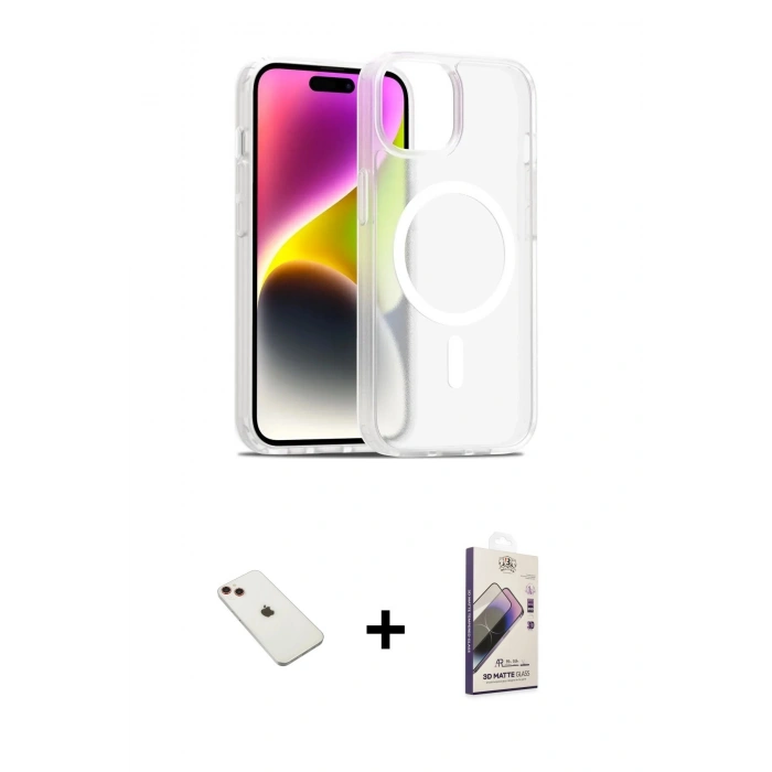 MARSİLYAN™- iPhone 14 Kılıf Siluet Minimal Prime - Siyah Bilvis 3D Mat Cam Ekran Koruyucu + Diamond Kamera Lens - KI