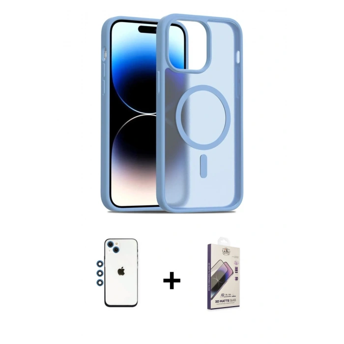 MARSİLYAN™- iPhone 14 Kılıf Siluet Minimal Prime - Siyah Bilvis 3D Mat Cam Ekran Koruyucu + Shine Kamera Lens - MI