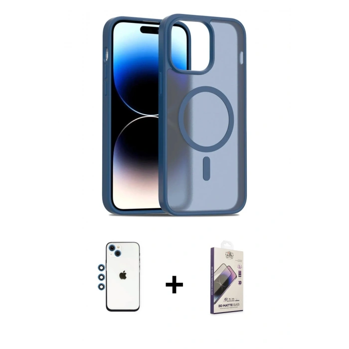 MARSİLYAN™- iPhone 14 Kılıf Siluet Minimal Prime - Siyah Bilvis 3D Mat Cam Ekran Koruyucu + Shine Kamera Lens - MI