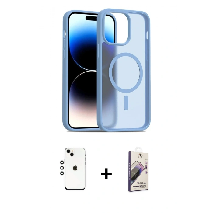MARSİLYAN™- iPhone 14 Kılıf Siluet Minimal Prime - Siyah Bilvis 3D Mat Cam Ekran Koruyucu + Shine Kamera Lens - GS