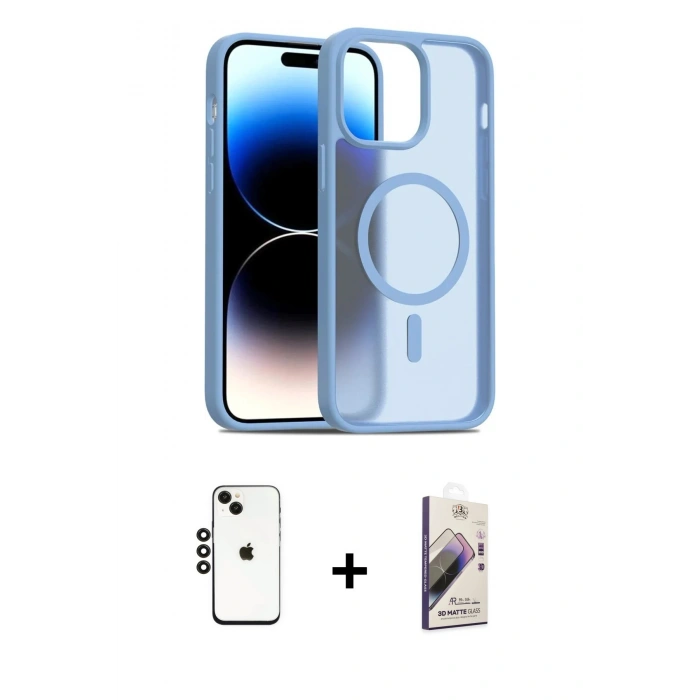 MARSİLYAN™- iPhone 14 Kılıf Siluet Minimal Prime - Siyah Bilvis 3D Mat Cam Ekran Koruyucu + Shine Kamera Lens - SH