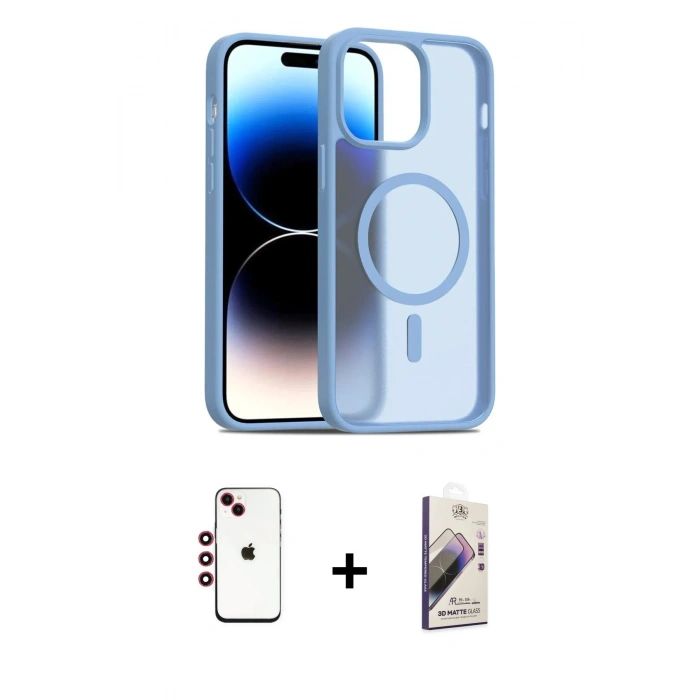 MARSİLYAN™- iPhone 14 Kılıf Siluet Minimal Prime - Siyah Bilvis 3D Mat Cam Ekran Koruyucu + Shine Kamera Lens - KI
