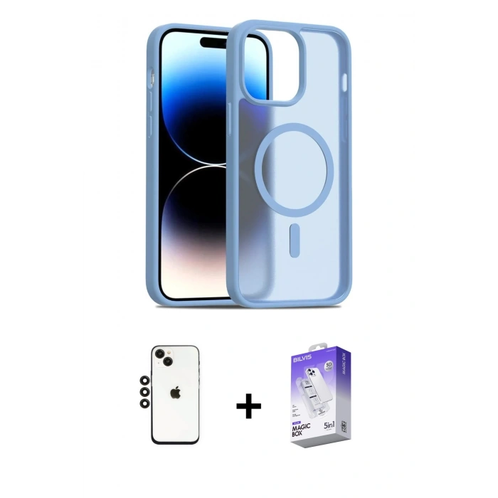 MARSİLYAN™- iPhone 14 Kılıf Siluet Minimal Prime - Siyah Bilvis 5in1 3D Magic Cam Ekran Koruyucu + Shine Kamera Lens - SH