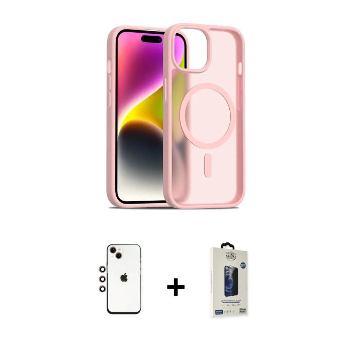 MARSİLYAN™- iPhone 14 Kılıf Siluet Minimal Prime - Siyah Bilvis Hayalet Cam Ekran Koruyucu + Shine Kamera Lens - GI