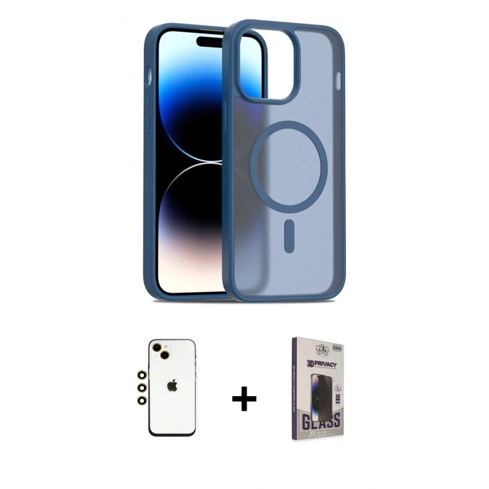MARSİLYAN™- iPhone 14 Kılıf Siluet Minimal Prime - Siyah Bilvis Hayalet Cam Ekran Koruyucu + Shine Kamera Lens - GD