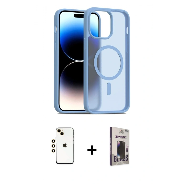 MARSİLYAN™- iPhone 14 Kılıf Siluet Minimal Prime - Siyah Bilvis Hayalet Cam Ekran Koruyucu + Shine Kamera Lens - GD
