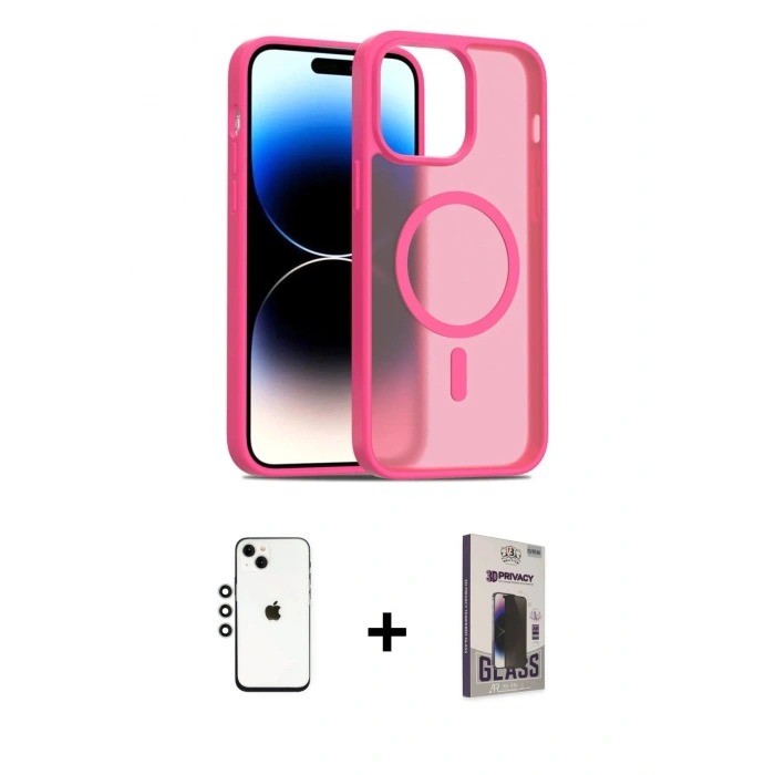 MARSİLYAN™- iPhone 14 Kılıf Siluet Minimal Prime - Siyah Bilvis Hayalet Cam Ekran Koruyucu + Shine Kamera Lens - GS