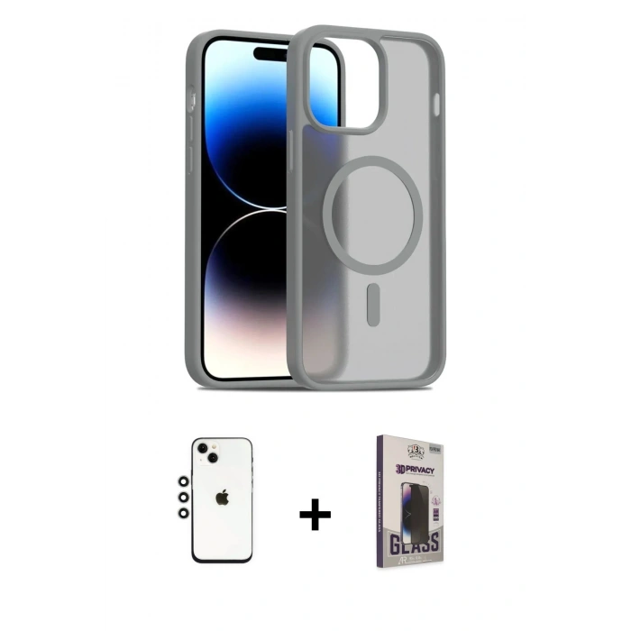 MARSİLYAN™- iPhone 14 Kılıf Siluet Minimal Prime - Siyah Bilvis Hayalet Cam Ekran Koruyucu + Shine Kamera Lens - GS