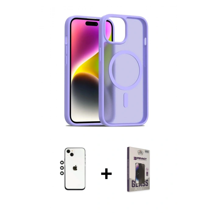 MARSİLYAN™- iPhone 14 Kılıf Siluet Minimal Prime - Siyah Bilvis Hayalet Cam Ekran Koruyucu + Shine Kamera Lens - GS