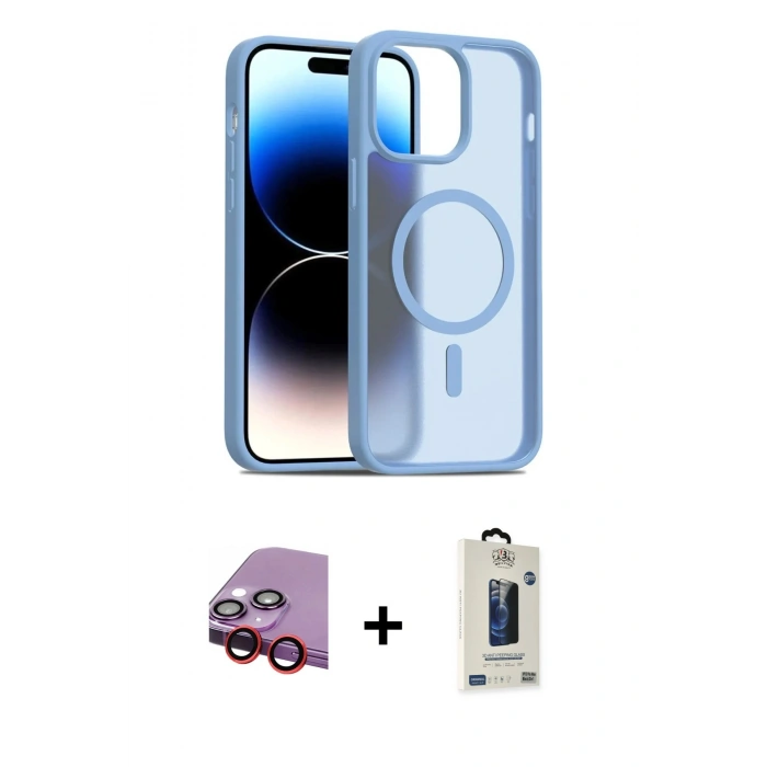MARSİLYAN™- iPhone 14 Kılıf Siluet Minimal Prime - Siyah Bilvis Hayalet Cam Ekran Koruyucu + Raze Metal Kamera Lens - KI