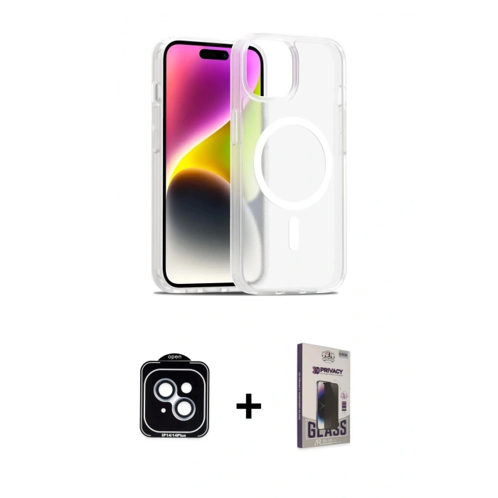 MARSİLYAN™- iPhone 14 Kılıf Siluet Minimal Prime - Siyah Bilvis Hayalet Cam Ekran Koruyucu + PVD Metal Kamera Lens - MI