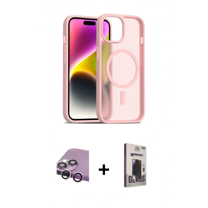 MARSİLYAN™- iPhone 14 Kılıf Siluet Minimal Prime - Siyah Bilvis Hayalet Cam Ekran Koruyucu + Raze Metal Kamera Lens - MR