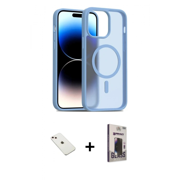 MARSİLYAN™- iPhone 14 Kılıf Siluet Minimal Prime - Siyah Bilvis Hayalet Cam Ekran Koruyucu + Diamond Kamera Lens - PE