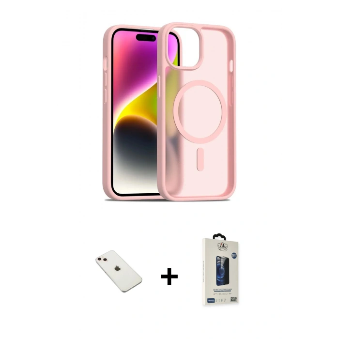 MARSİLYAN™- iPhone 14 Kılıf Siluet Minimal Prime - Siyah Bilvis Hayalet Cam Ekran Koruyucu + Diamond Kamera Lens - PE