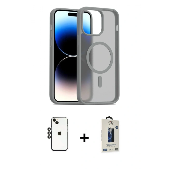 MARSİLYAN™- iPhone 14 Kılıf Siluet Minimal Prime - Siyah Bilvis Hayalet Cam Ekran Koruyucu + Shine Kamera Lens - SH