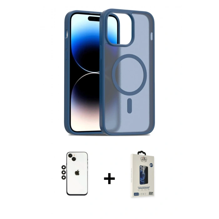 MARSİLYAN™- iPhone 14 Kılıf Siluet Minimal Prime - Siyah Bilvis Hayalet Cam Ekran Koruyucu + Shine Kamera Lens - SH
