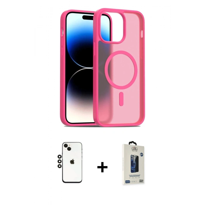 MARSİLYAN™- iPhone 14 Kılıf Siluet Minimal Prime - Siyah Bilvis Hayalet Cam Ekran Koruyucu + Shine Kamera Lens - SH