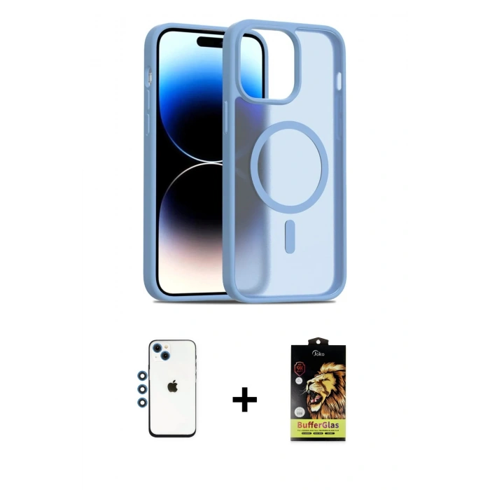 MARSİLYAN™- iPhone 14 Kılıf Siluet Minimal Prime - Siyah Buffer Cam Ekran Koruyucu + Shine Kamera Lens - MI