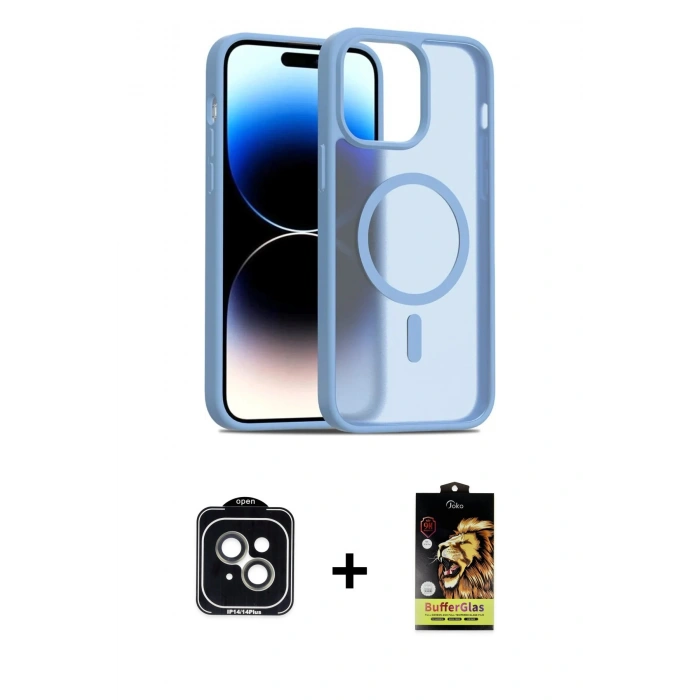 MARSİLYAN™- iPhone 14 Kılıf Siluet Minimal Prime - Siyah Buffer Cam Ekran Koruyucu + PVD Metal Kamera Lens - YL