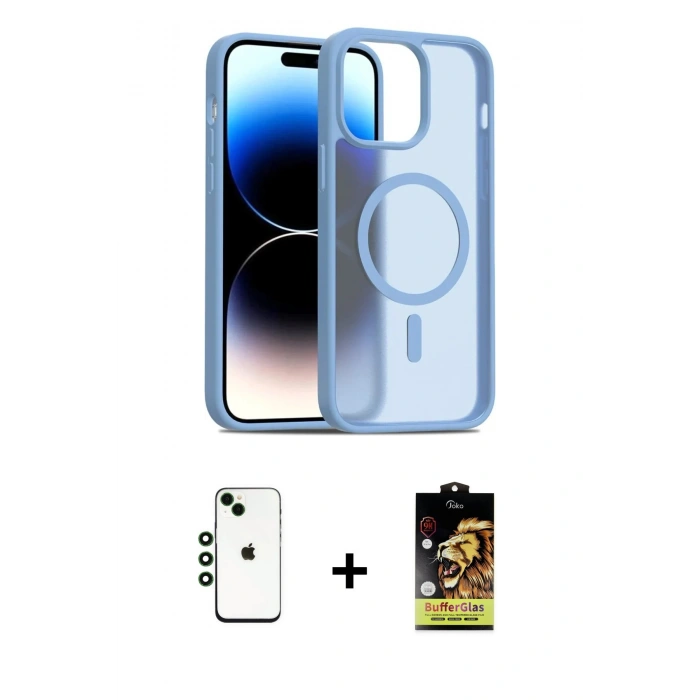 MARSİLYAN™- iPhone 14 Kılıf Siluet Minimal Prime - Siyah Buffer Cam Ekran Koruyucu + Shine Kamera Lens - YL