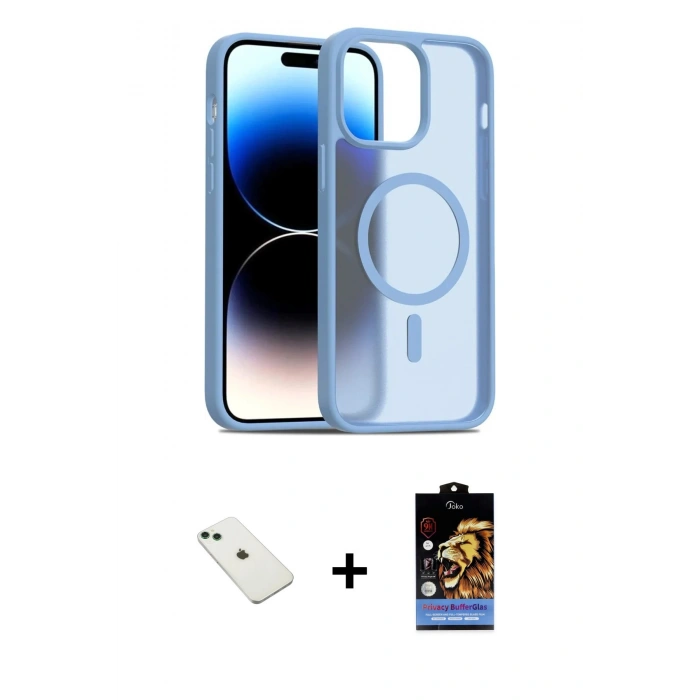 MARSİLYAN™- iPhone 14 Kılıf Siluet Minimal Prime - Siyah Buffer Hayalet Cam Ekran Koruyucu + Diamond Kamera Lens - YL